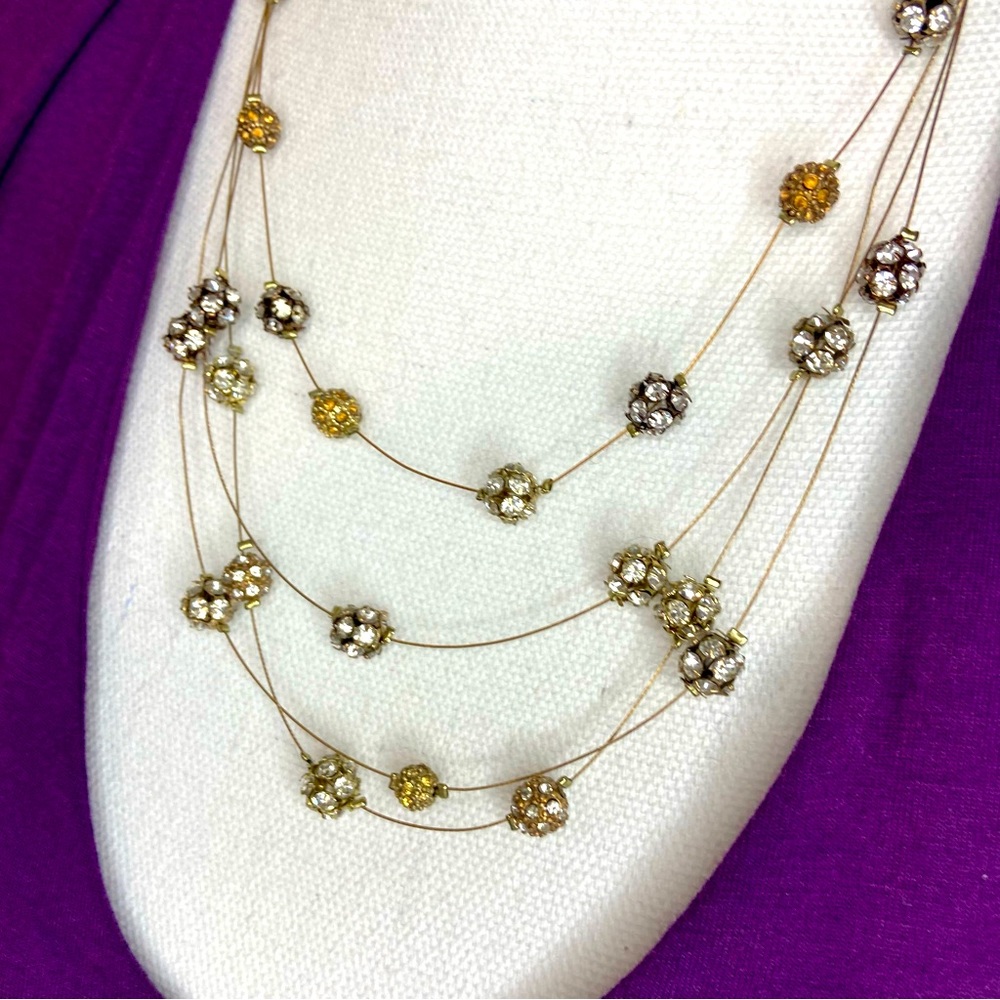 CHICO’S Multi Strand Wire Tiered Rhinestone Necklace - Picture 2 of 7